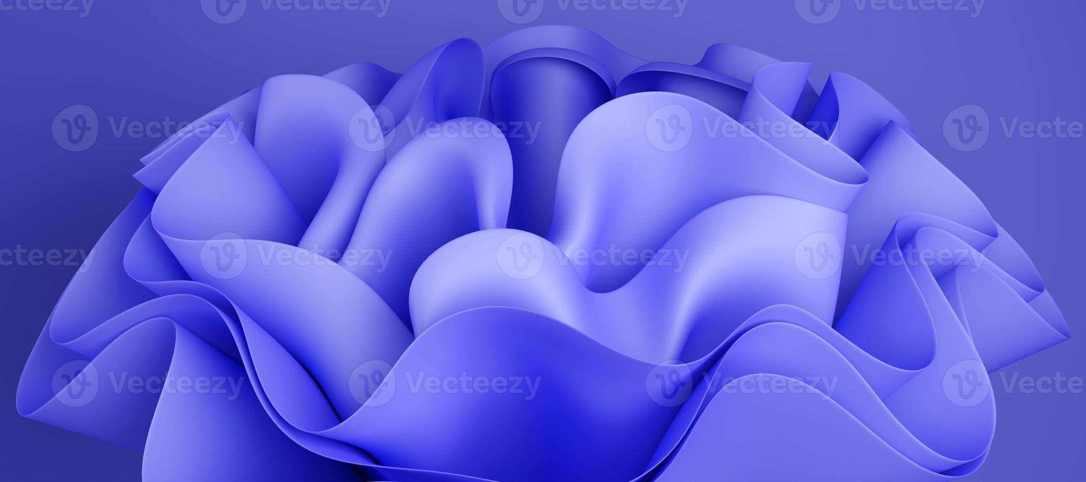 3d abstract layered background. Flower shape. Violet wavy textile for moder fashion design.  Realistic 3d high quality render photo