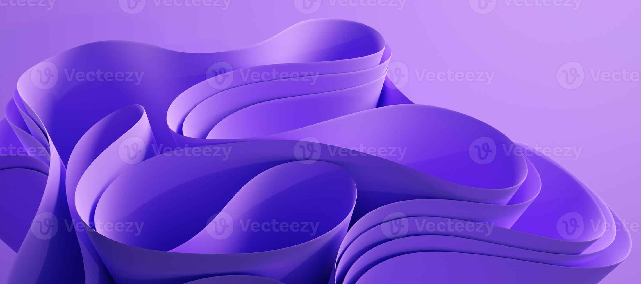 3d abstract layered background. Flower shape. Violet wavy textile for moder fashion design.  Realistic 3d high quality render photo