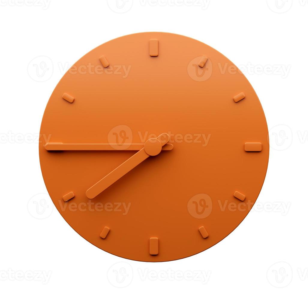 Minimal Orange clock 7 45 o clock quarter to Eight abstract Minimalist wall clock 3d Illustration photo