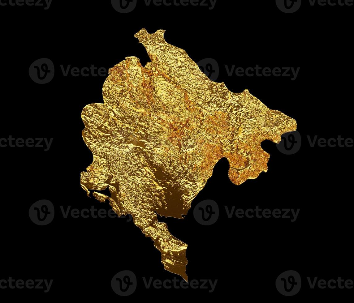 Montenegro Map Golden metal Color Height map Background 3d illustration photo