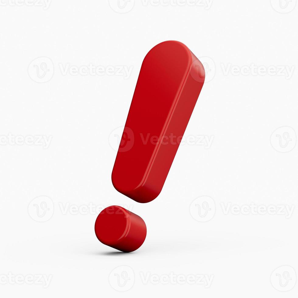 3d Red exclamation Sign 3d illustration on white photo