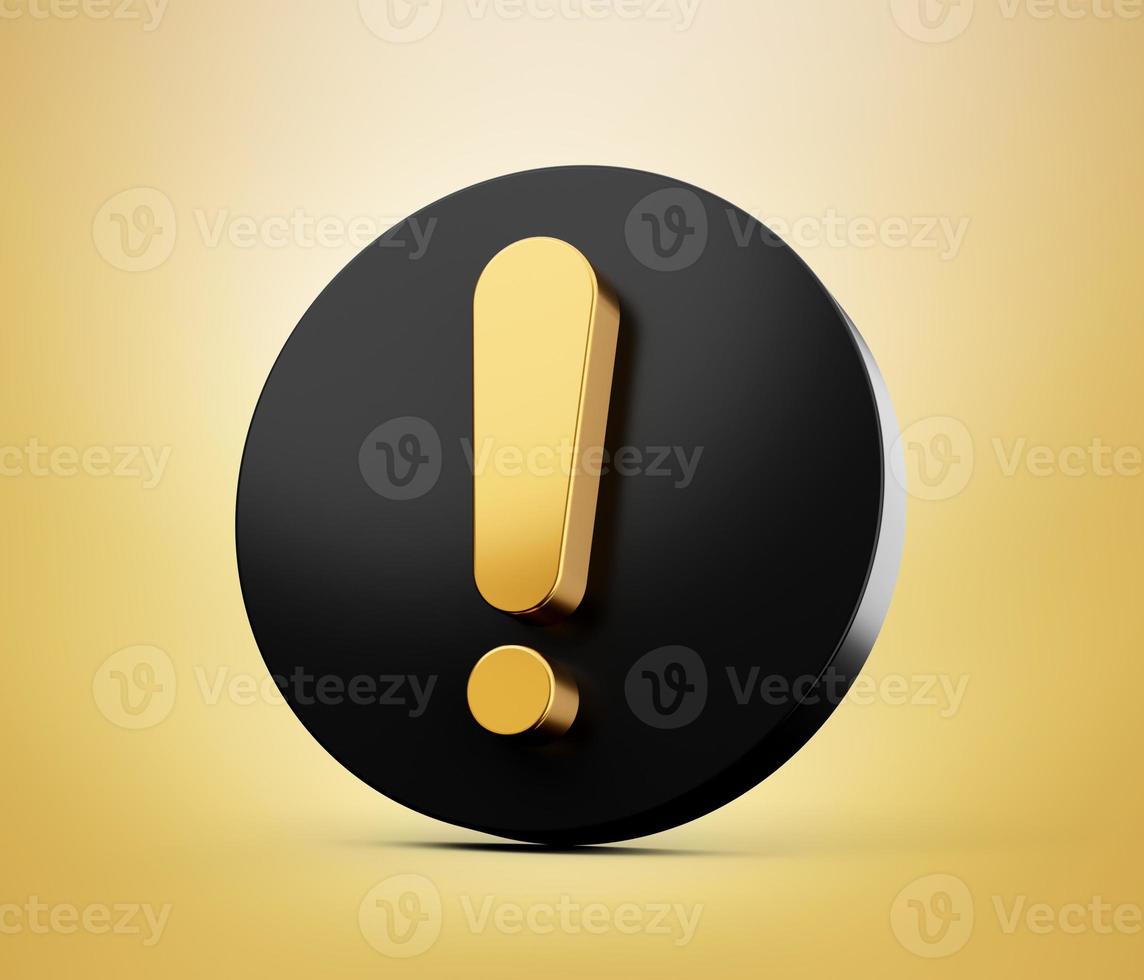 Gold exclamation mark symbol isolated background 3D illustration photo