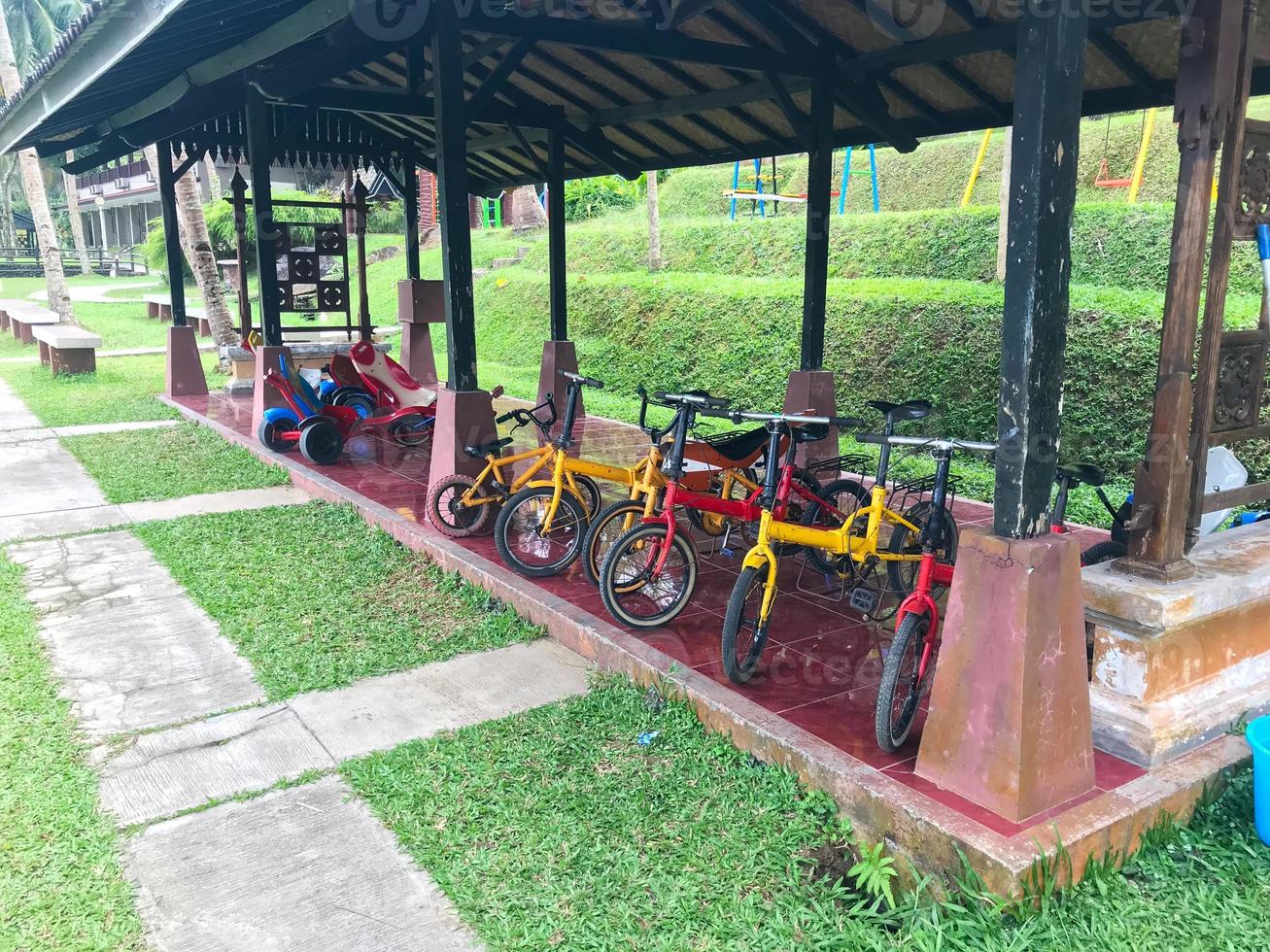 Small colorful bicycles for small children photo
