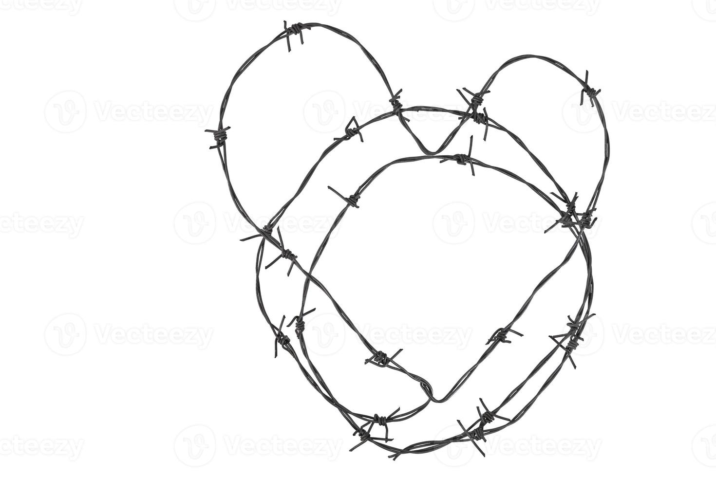 Barbed wire in the form of a heart on a white isolated background, photo