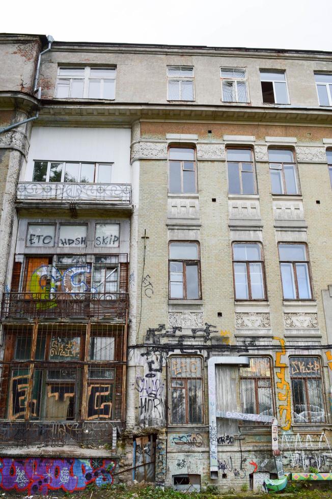 a building painted graffiti in the center of Kiev, Ukraine photo