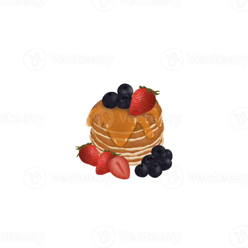 pancakes with blueberries and strawberry png