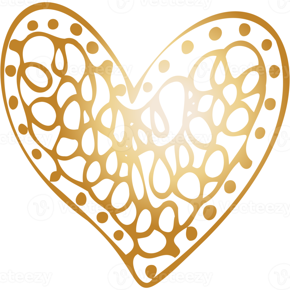 Simple golden doodle hand drawn heart. Isolated design element for valentine's day, wedding, romance png