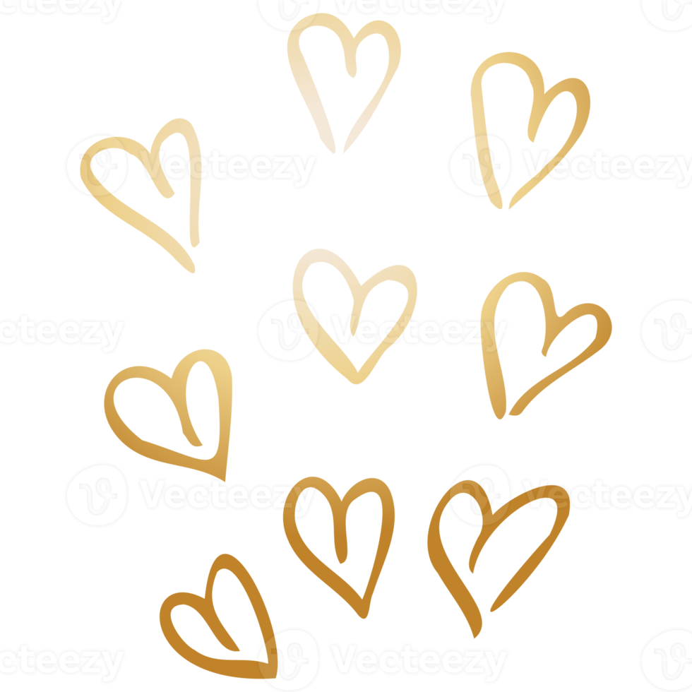 Simple golden doodle hand drawn heart. Isolated design element for valentine's day, wedding, romance png