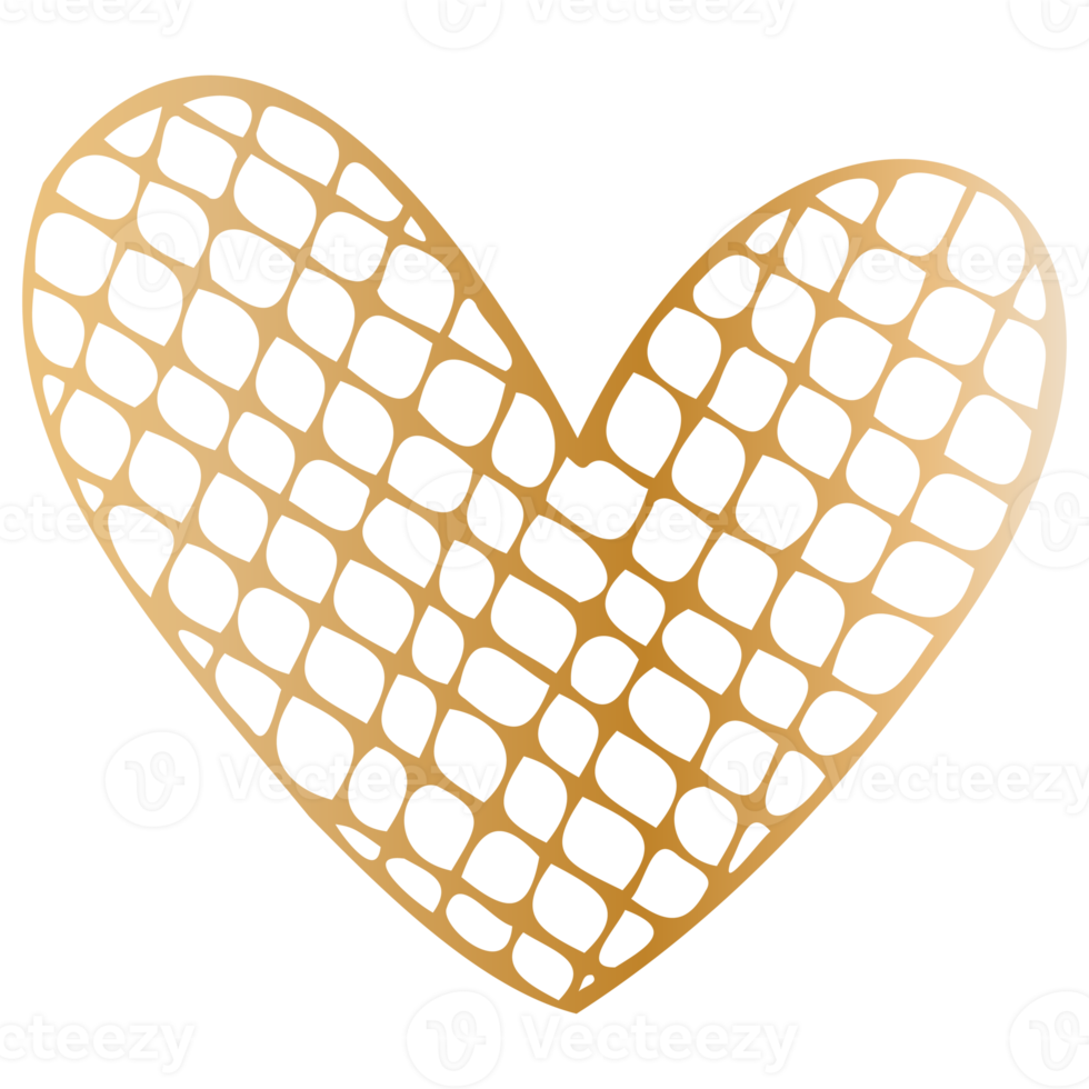 Simple golden doodle hand drawn heart. Isolated design element for valentine's day, wedding, romance png