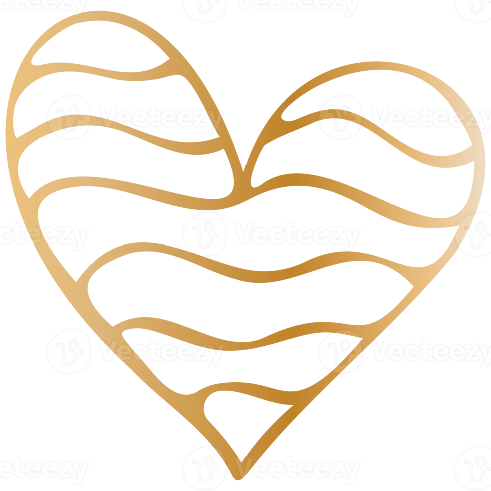 Simple golden doodle hand drawn heart. Isolated design element for valentine's day, wedding, romance png