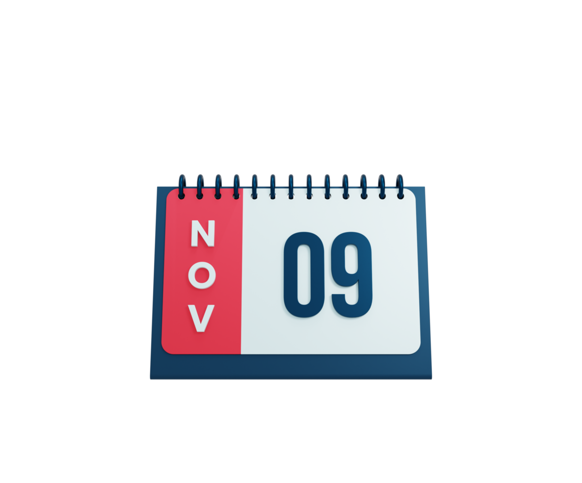 ícone de calendário de mesa realista de novembro ilustração 3d data 09 de novembro png