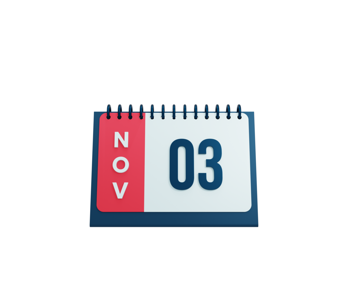 novembre calendrier de bureau réaliste icône 3d illustration date 03 novembre png