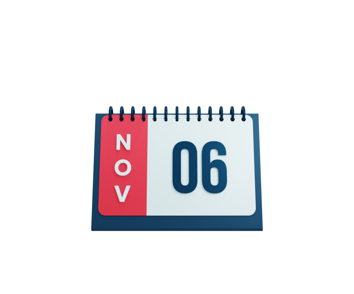 November Realistic Desk Calendar Icon 3D Illustration Date November 06 png