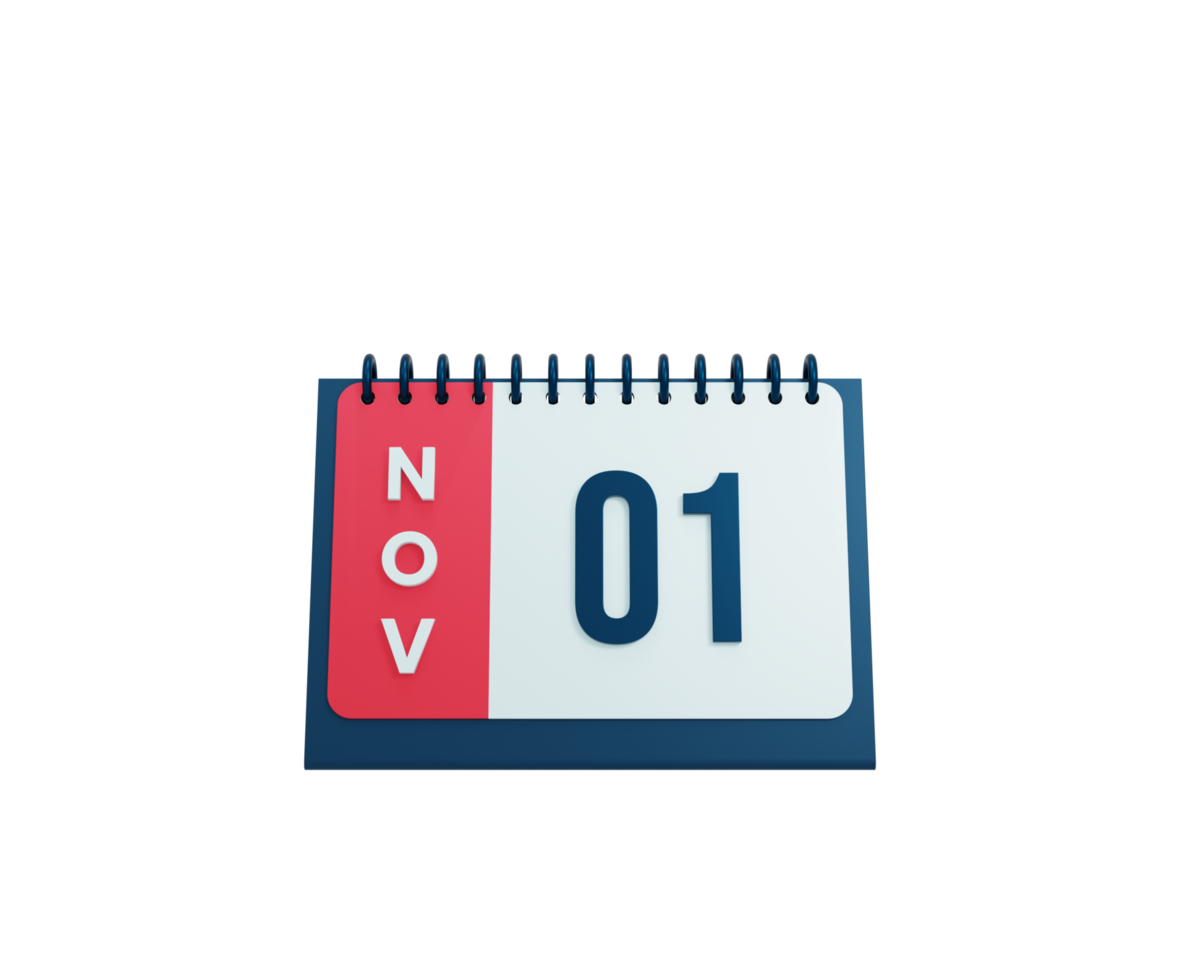 November Realistic Desk Calendar Icon 3D Illustration Date November 01 png