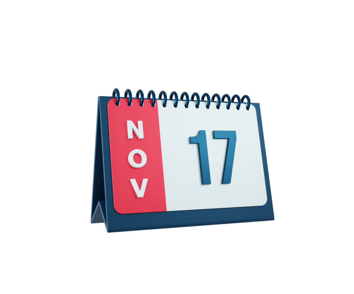 November Realistic Desk Calendar Icon 3D Illustration Date November 17 png