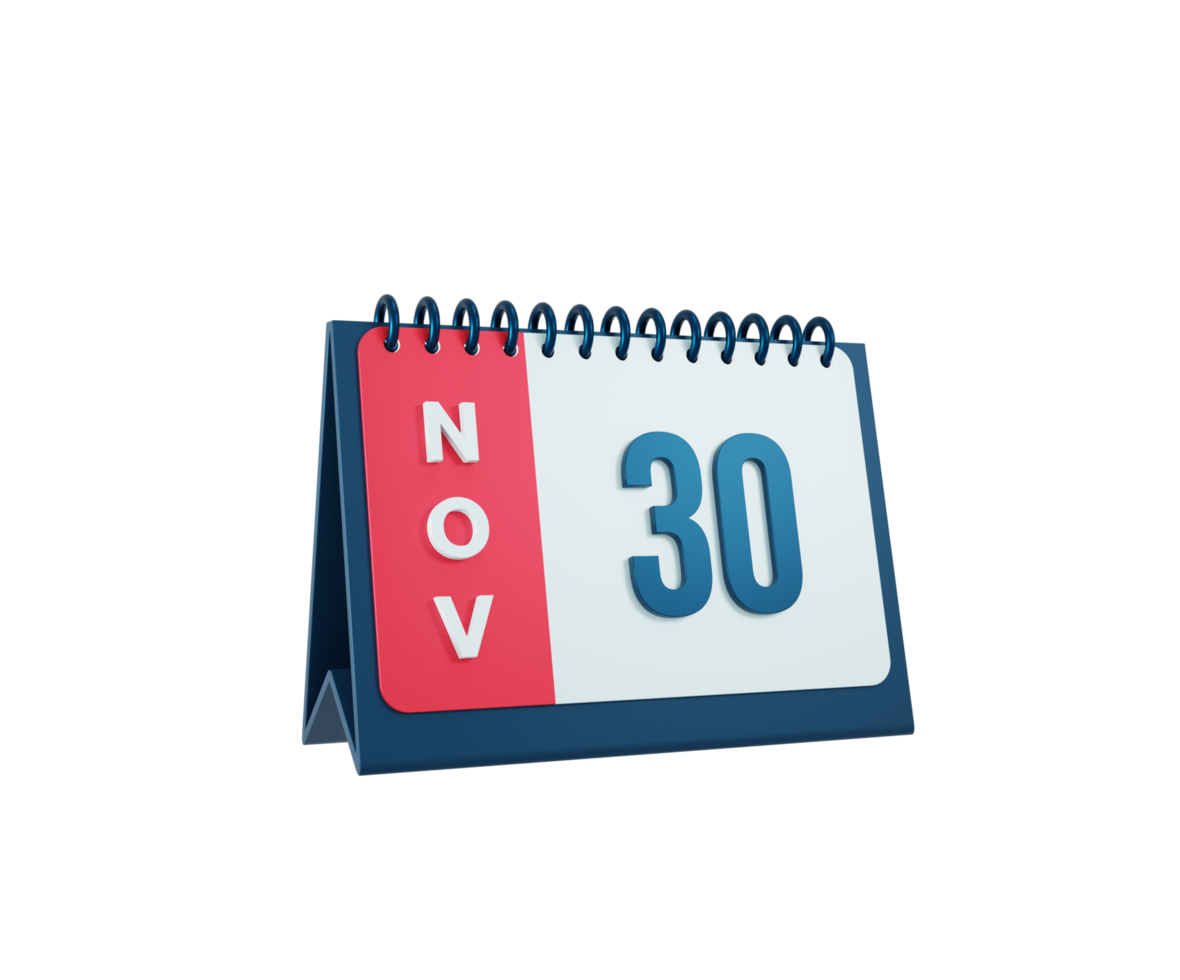 November Realistic Desk Calendar Icon 3D Illustration Date November 30 png