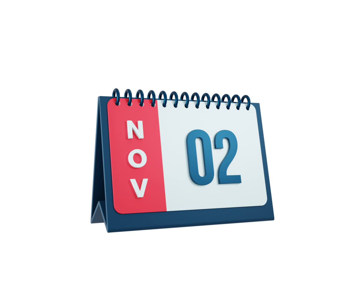 November Realistic Desk Calendar Icon 3D Illustration Date November 02 png