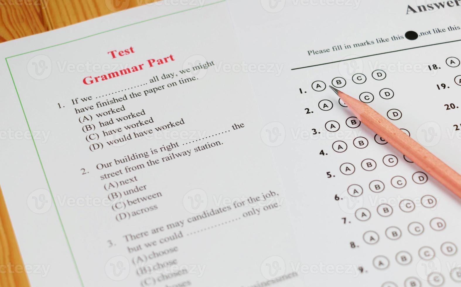 English multiple choice test photo