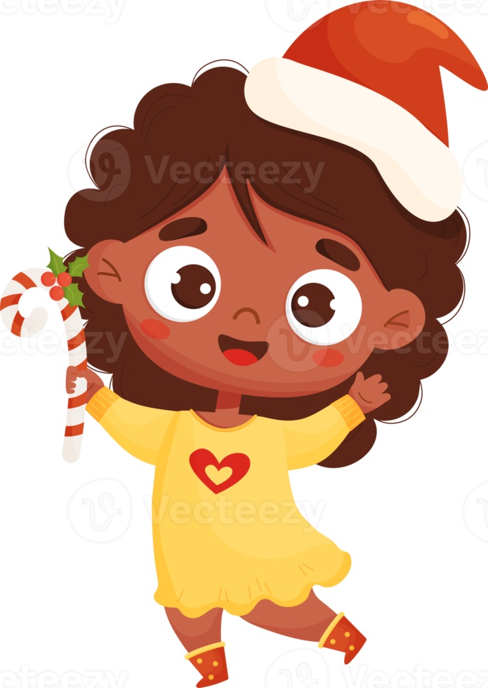 Cute  Christmas  black ethnic girl in santa hat png