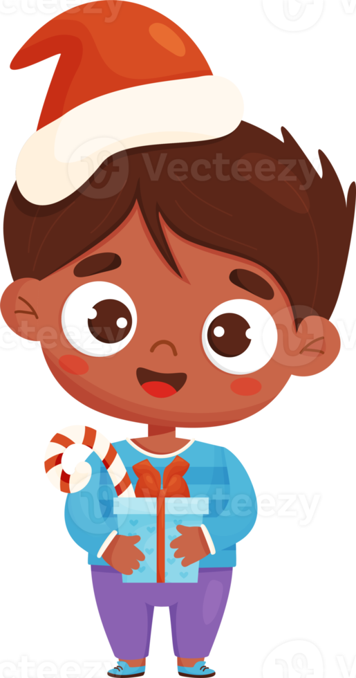 Christmas cute ethnic boy in santa hat png