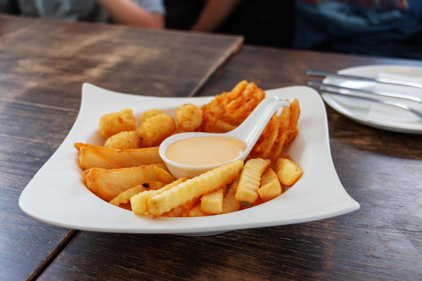 white plate of fries photo