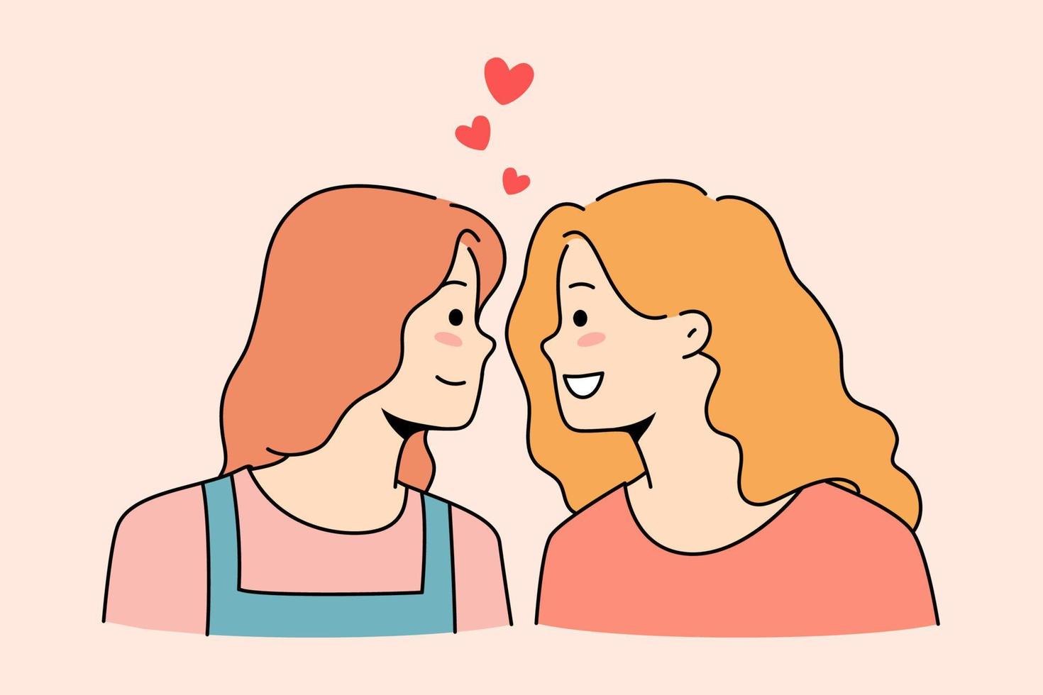 las chicas felices miran a los ojos comparten amor y emociones en las relaciones románticas. sonriente pareja de mujeres lesbianas jóvenes romance. concepto de relaciones homosexuales y lgbt. ilustración vectorial vector