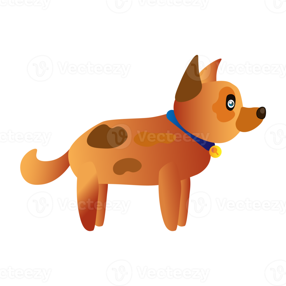 Dog with collar. Cute cartoon puppy. Colorful PNG illustration.