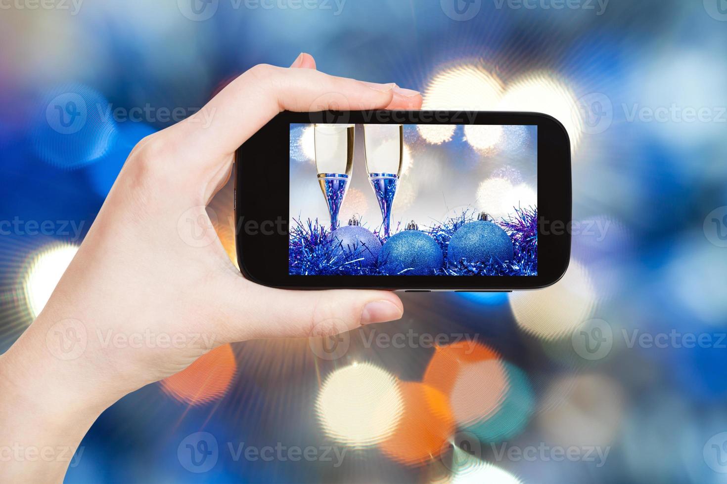 photo Xmas still life on blue blurred background