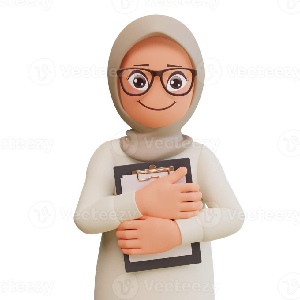 Young muslim woman smiling posing happy 3d cartoon illustration png