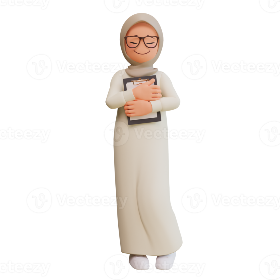 Young muslim woman smiling posing happy 3d cartoon illustration png
