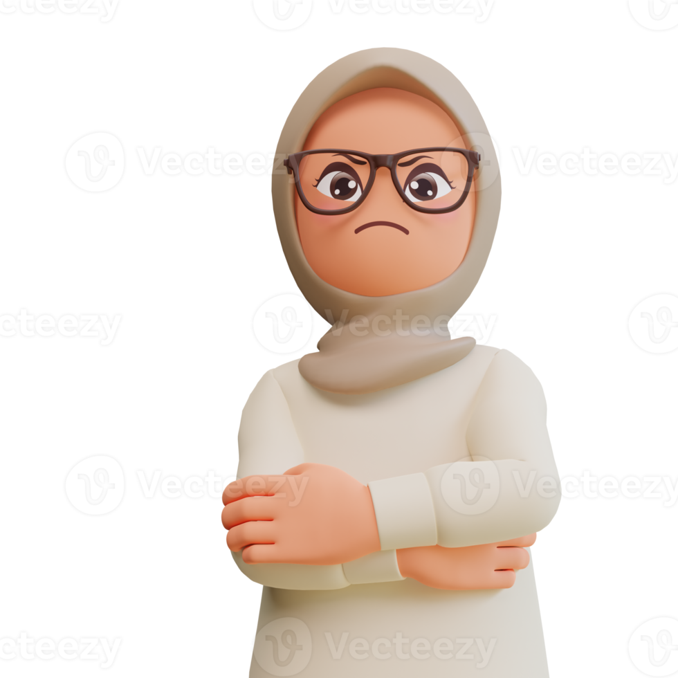 Young muslim woman expressing negative emotions displeased 3d cartoon illustration png