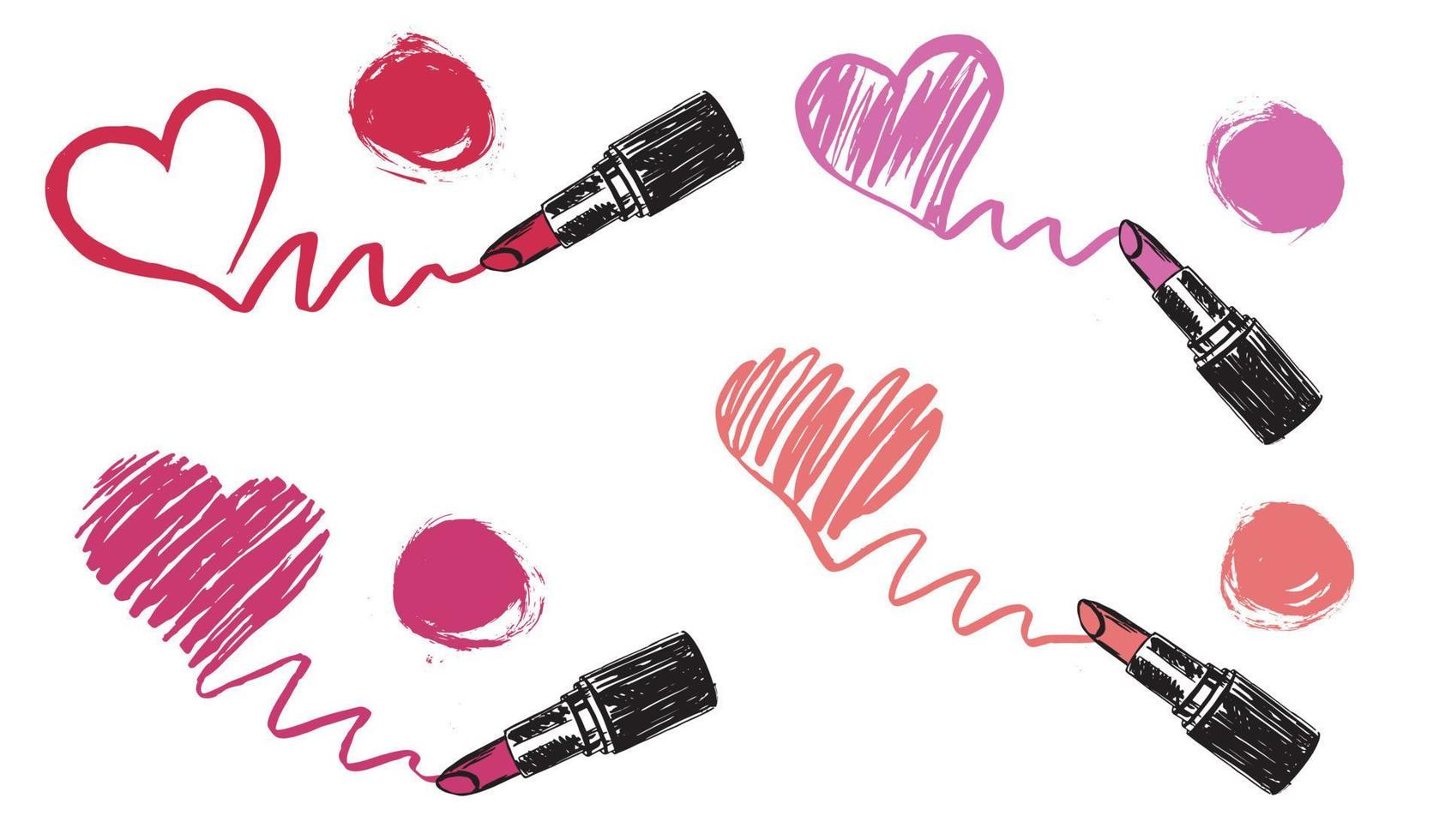 conjunto de maquillaje ilustración dibujada a mano con lápiz labial. vector