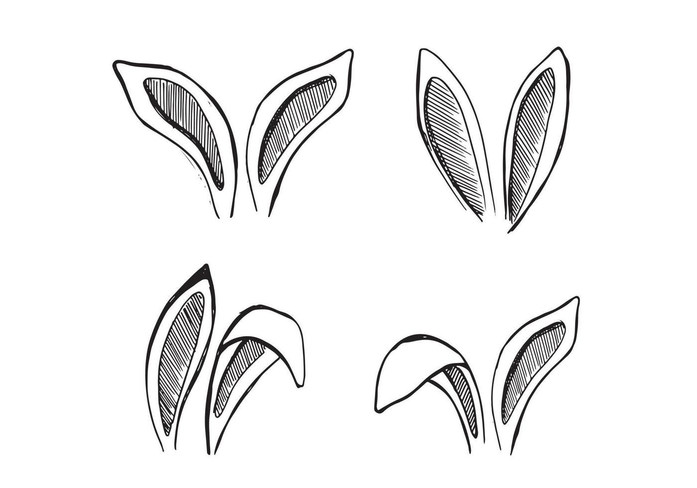 Set of rabbits's ears. Hand drawn illustration. vector