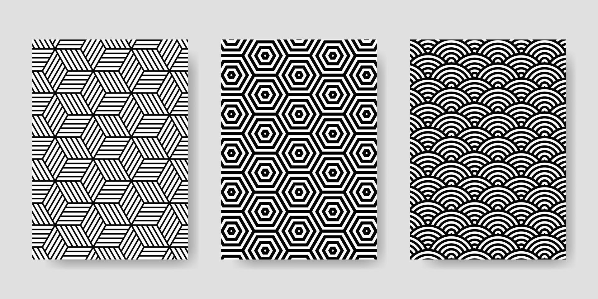 Collection of background patterns with abstract shapes. Vector illustration.