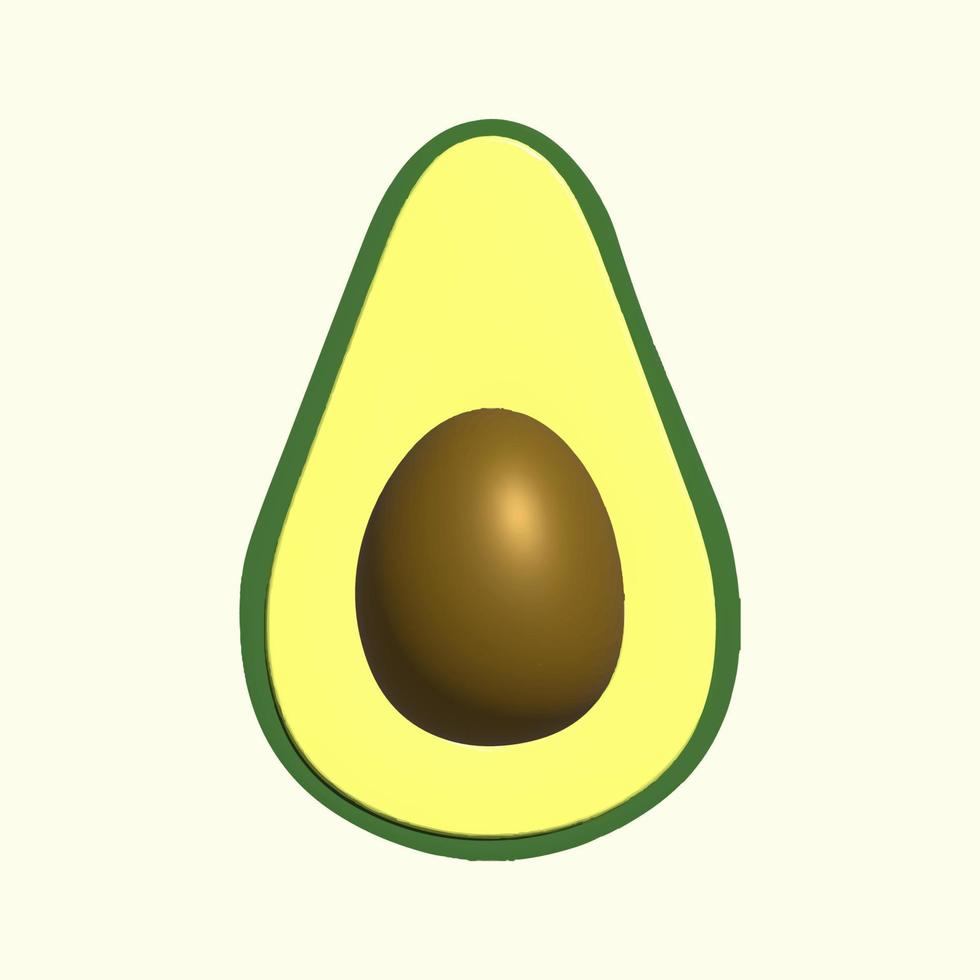 Avocado half with a pit. 3d illustration of avocado. Vector stock illustration.