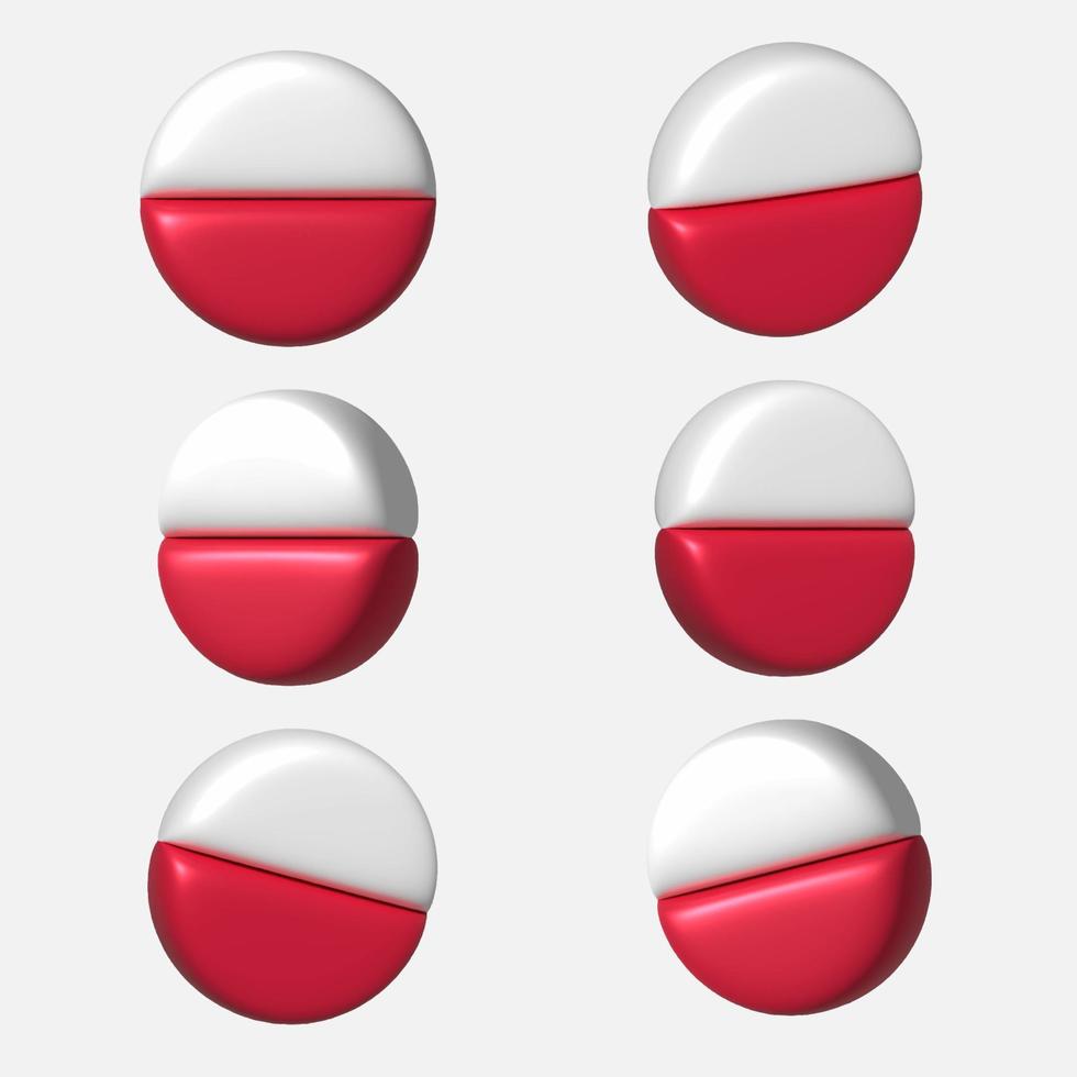 Flag of Poland in different 3D projections. 3d flag of Poland from different angles. Vector stock illustration.