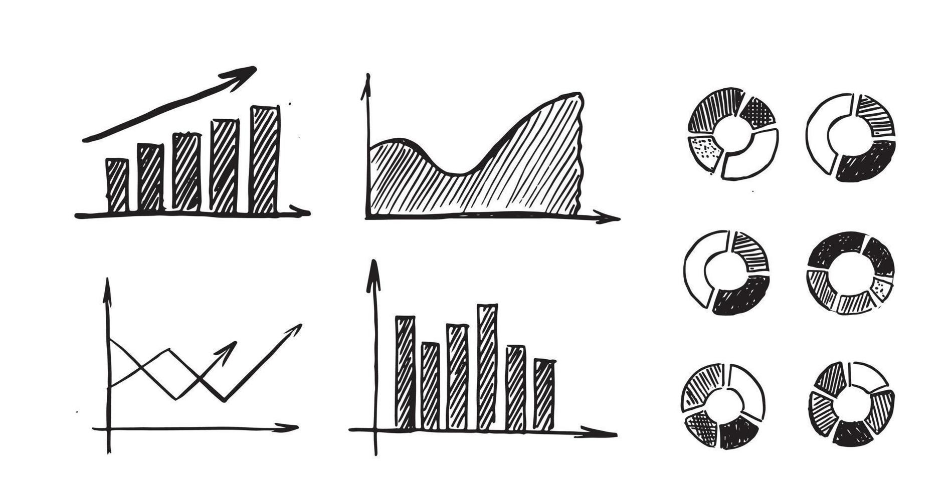 Graphs and Charts icons, Set hand drawn . Vector