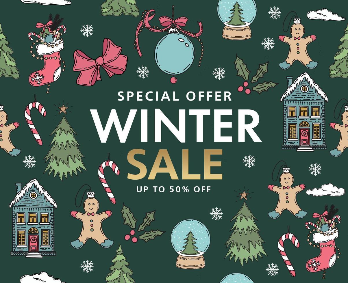 Christmas sale, pattern. Hand drawn illustration. vector