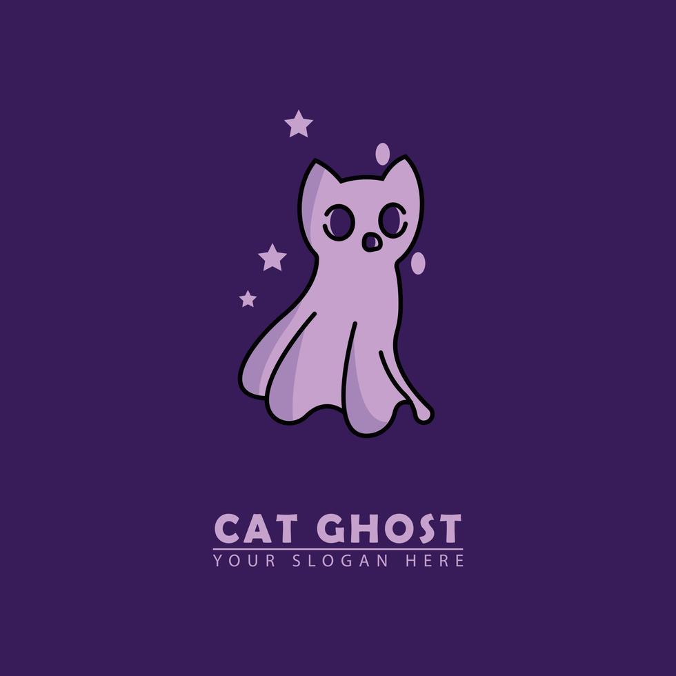 cute cat ghost mascot logo vector icon