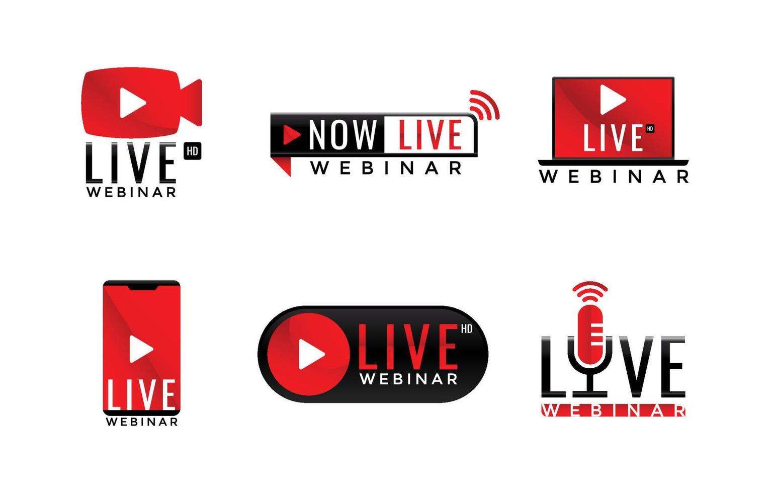 YouTube Logo Live Webinar Icon Badge Set vector