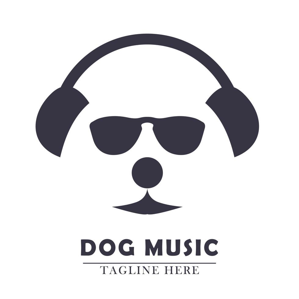 black glasses dog face using earphone vector