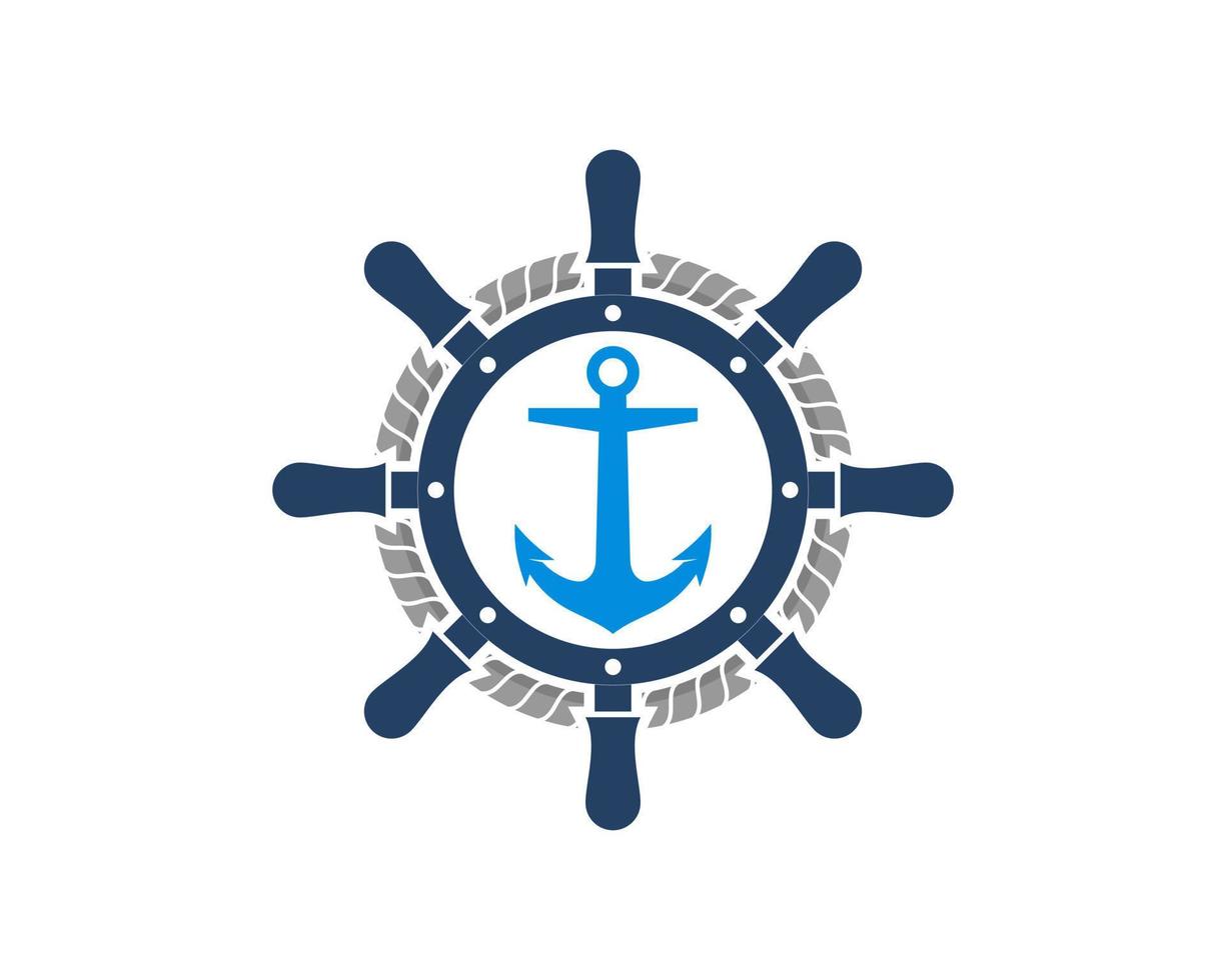 ship wheel with anchor inside vector