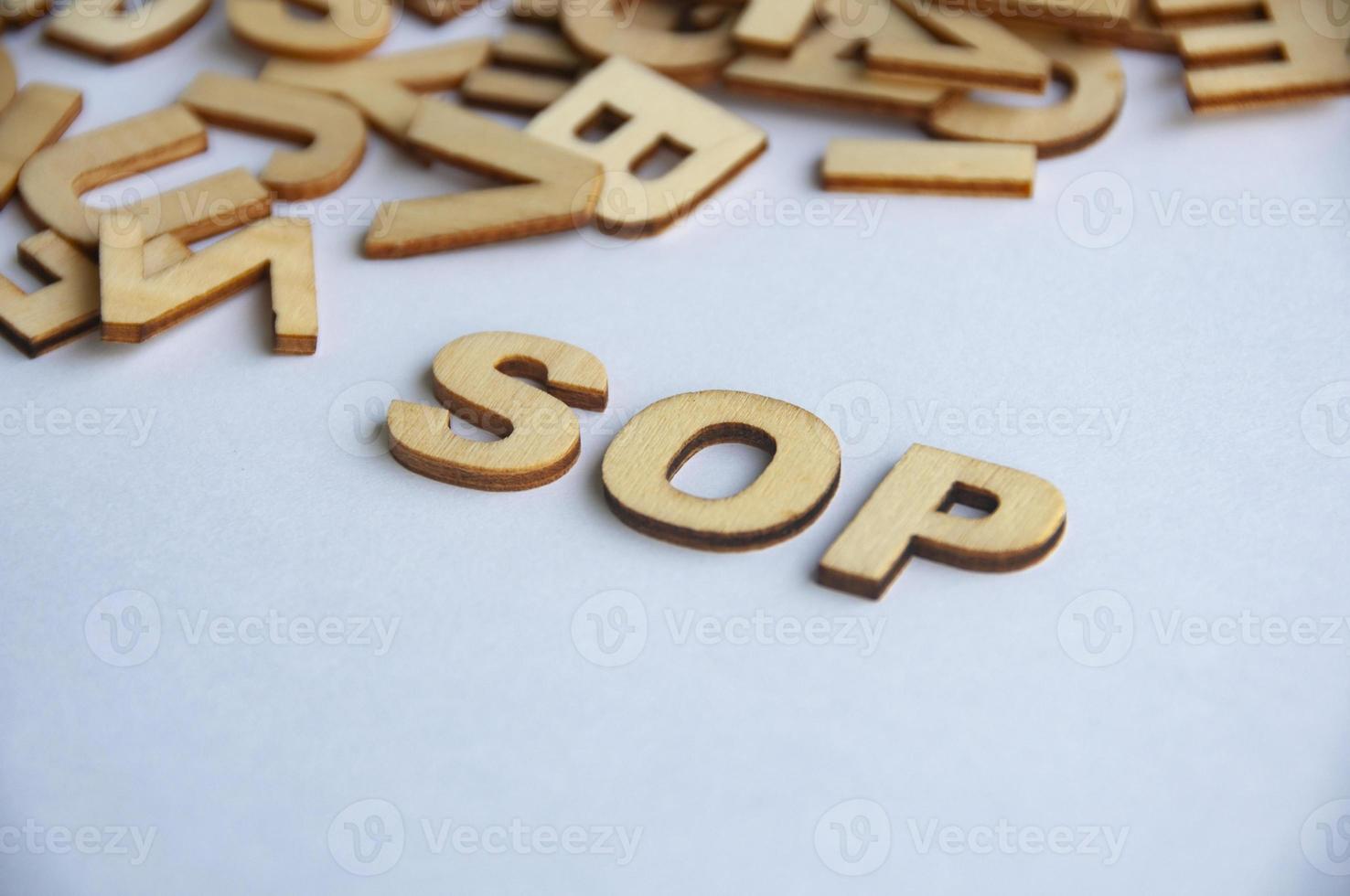 Standard operating procedures wooden text on while cover background. Social distancing concept photo