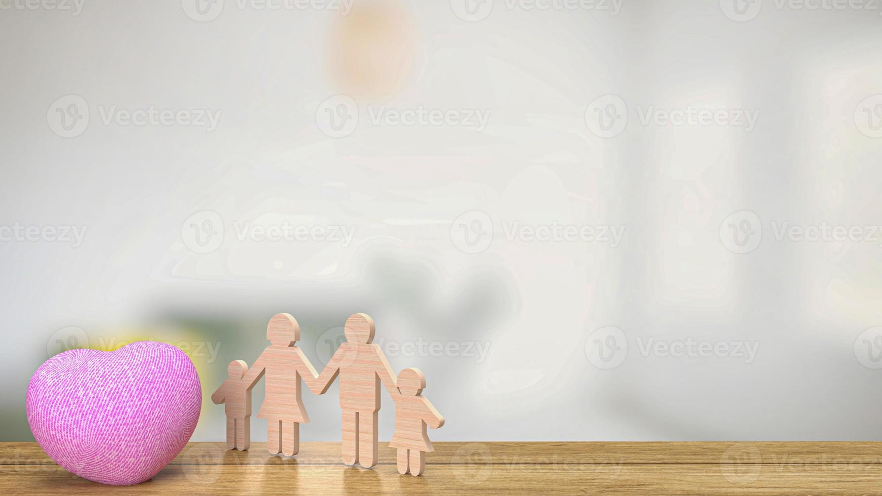 family wood cut and Heart 3d rendering photo