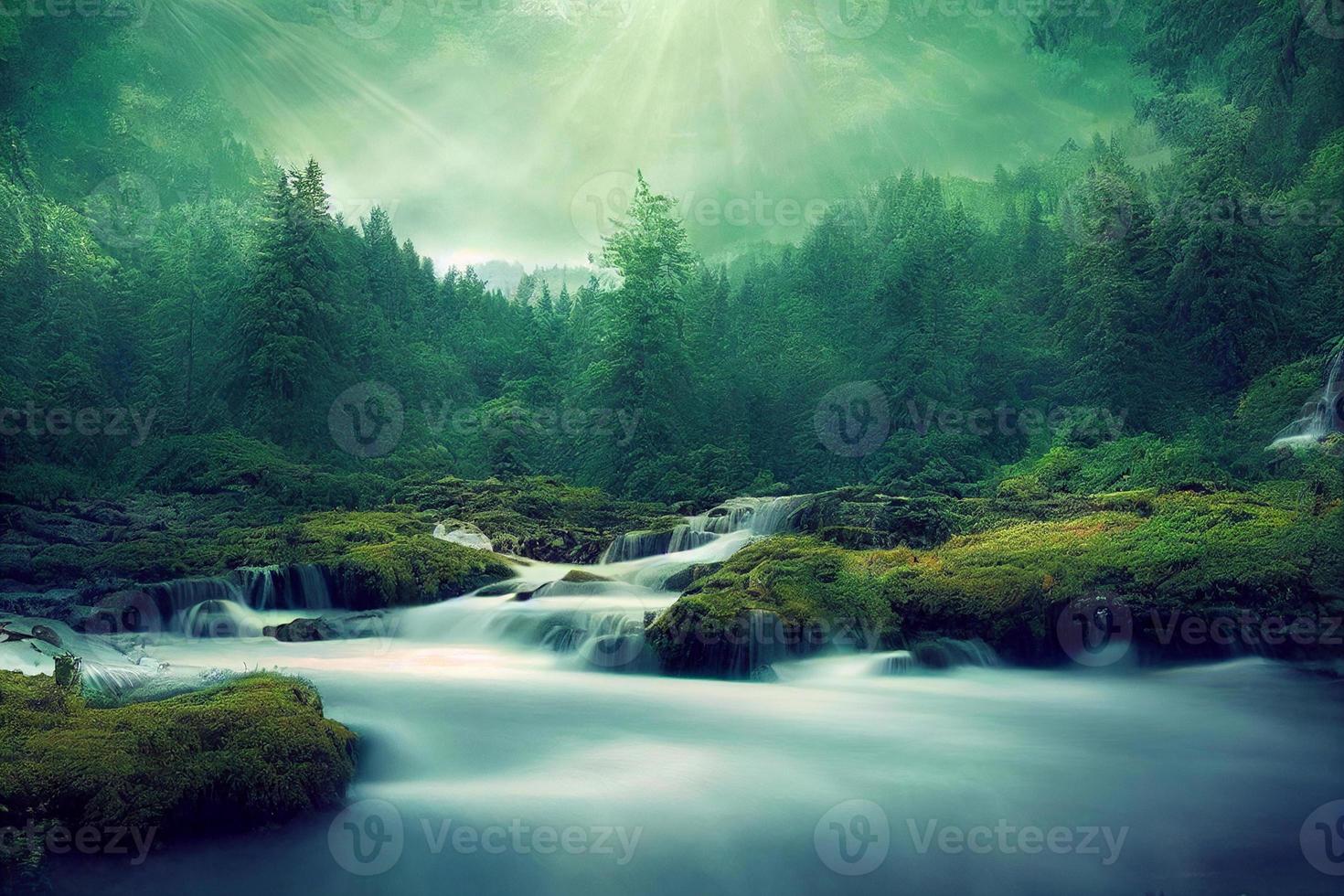 Silky smooth waterfall in the middle of a forest photo