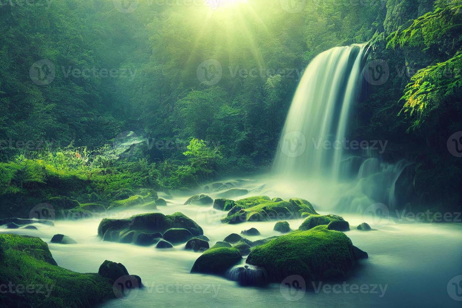 Misty Beautiful falling Waterfall in the forest cool view photo