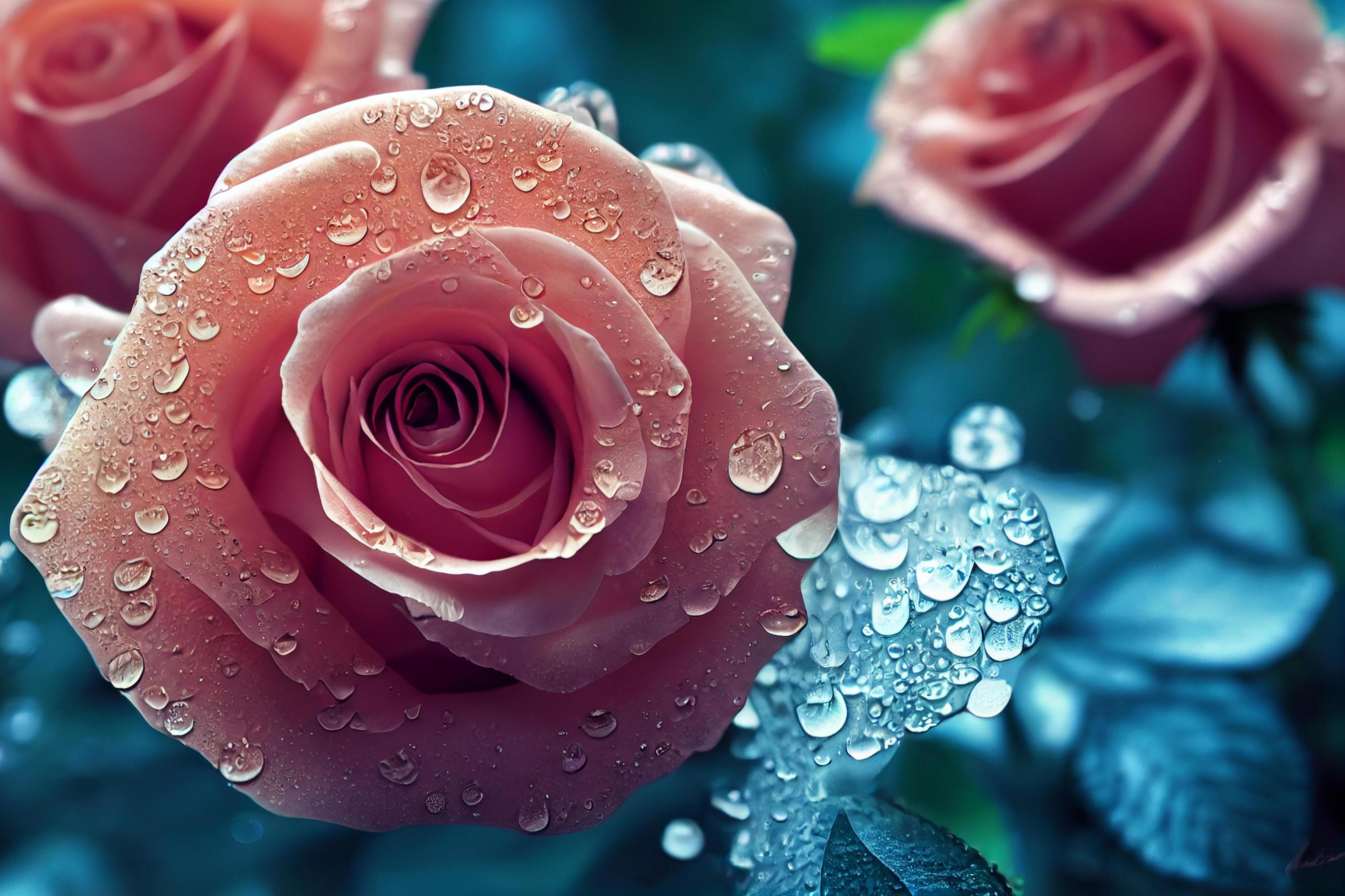 Blooming Pink Roses with water drops 13354506 Stock Photo at Vecteezy