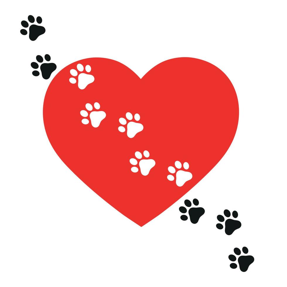 Dog footprints on the background of the heart vector