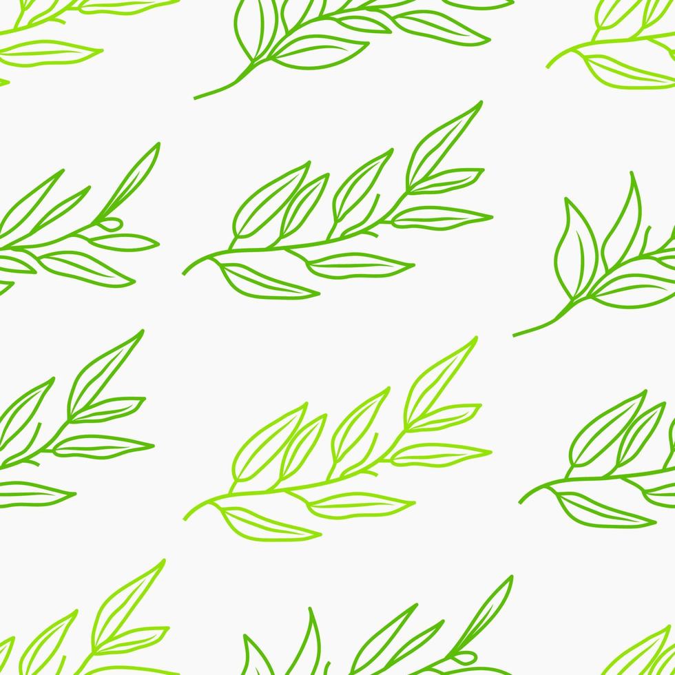 Green line drawing leaf seamless pattern vector