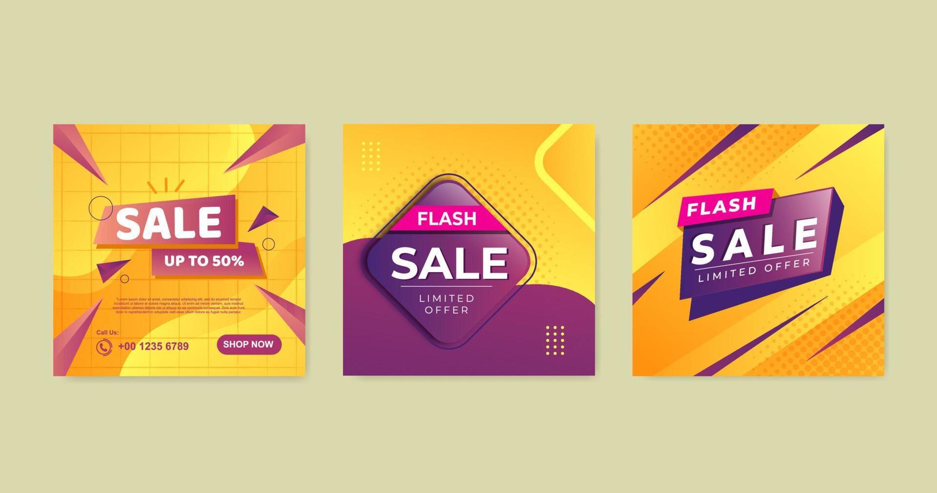 Set orange gradient social media sale banner vector